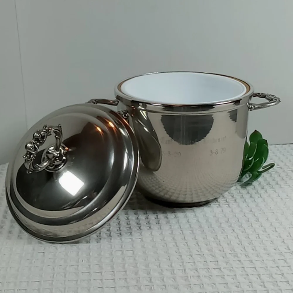 Vintage English Silver Leonard Silver Co Engraved Ice Bucket w/Milk Glass Liner